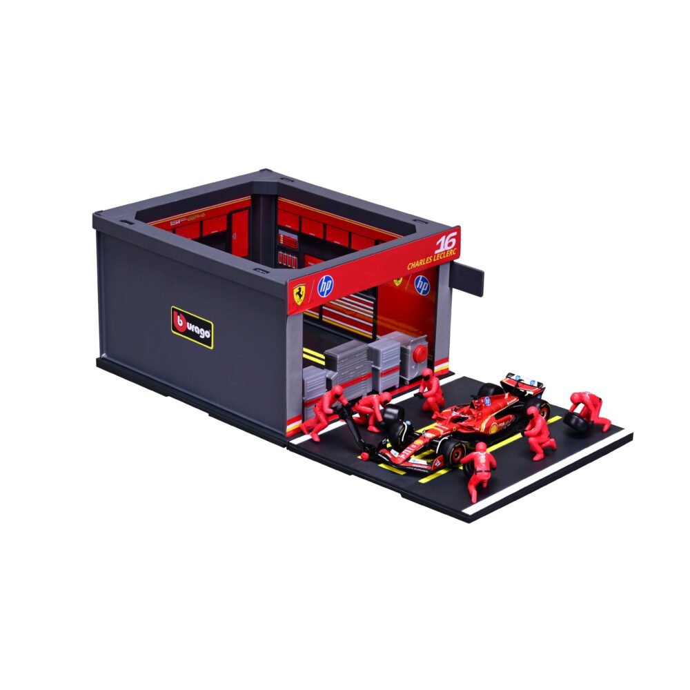 Alternative view of Pit Stop Ferrari with SF-24 #16 Charles Leclerc Diecast Model 1:43 F1 2024