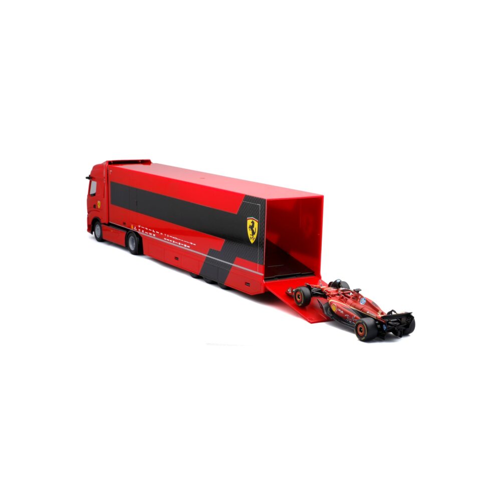 Alternative view of Iveco S-Way 570 Racing Transport with Ferrari SF-24 #16 Charles Leclerc – 1:43 Diecast Model